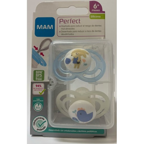 Chupete silicona fisiologico - mam perfect (+ 6 meses matt a pack doble)